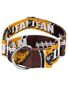 1 1/2 Inch Black and Gold Football Fan Martingale Dog Collar Limited Edition