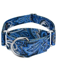 1 1/2 Inch Blue Paisley Martingale Dog Collar