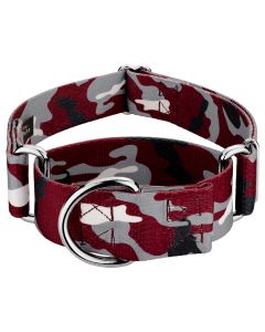 1 1/2 Inch Crimson and White Camo Martingale Dog Collar