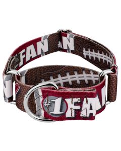 1 1/2 Inch Crimson and White Football Fan Martingale Dog Collar Limited Edition