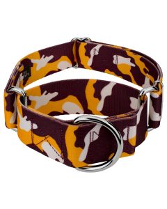1 1/2 Inch Burgundy and Gold Camo Martingale Dog Collar Limited Edition