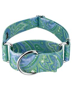 1 1/2 Inch Green Paisley Martingale Dog Collar