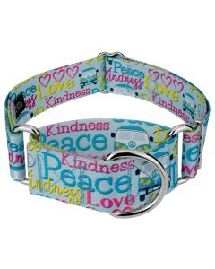 1 1/2 Inch Love and Peace Martingale Dog Collar