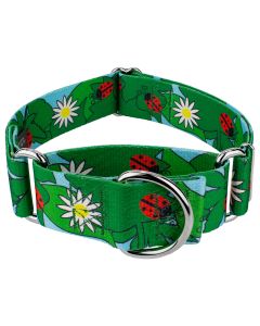 1 1/2 Inch Ladybug Picnic Martingale Dog Collar