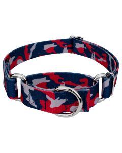 Navy Blue and Red Camo Martingale Dog Collar