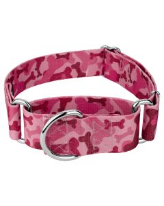 1 1/2 Inch Pink Bone Camo Martingale Dog Collar