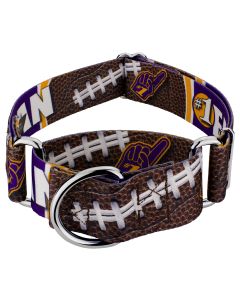 1 1/2 Inch Purple and Gold Football Fan Martingale Dog Collar Limited Edition