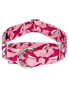 1 1/2 Inch Pink Sharks Martingale Dog Collar