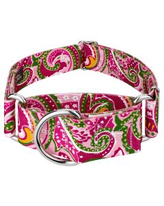 2 Inch Pink Paisley Martingale Dog Collar