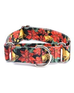 1 1/2 Inch Christmas Poinsettias Martingale Dog Collar