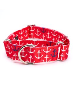 1 1/2 Inch Red Anchors Away Martingale Dog Collar