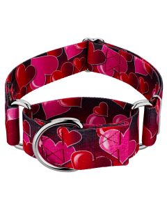 1 1/2 Inch Romantic Hearts Martingale Dog Collar