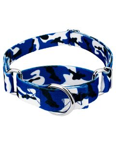 Royal Blue and White Camo Martingale Dog Collar