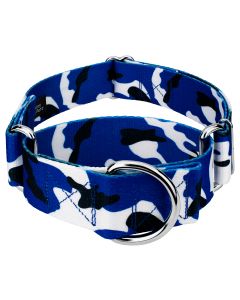 1 1/2 Inch Royal Blue and White Camo Martingale Dog Collar