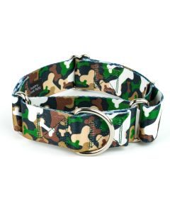 1 1/2 Inch Woodland Bone Camo Martingale Dog Collar