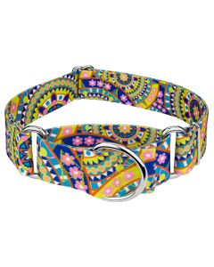 1 1/2 Inch Yellow Boho Mandala Martingale Dog Collar