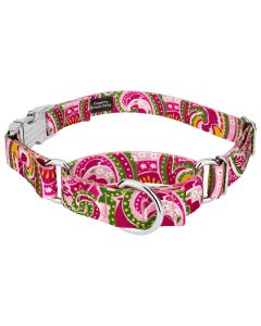 Pink Paisley Martingale Dog Collar with Premium Buckle