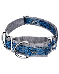 1 1/2 Inch Blue Paisley Exclusive Martingale Dog Collar