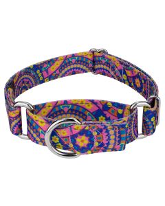 Blue Boho Mandala Reflective Martingale Dog Collar