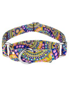 Yellow Boho Mandala Reflective Martingale Dog Collar