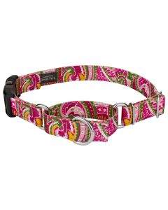 Pink Paisley Reflective Martingale Dog Collar With Deluxe Buckle