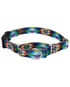 Tie Dye Flowers Reflective Martingale Dog Collar With Deluxe Buckle