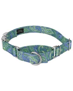 Green Paisley Reflective Martingale Dog Collar With Premium Buckle