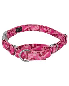 Pink Bone Camo Reflective Martingale Dog Collar With Premium Buckle