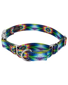 Tie Dye Flowers Reflective Martingale Dog Collar With Premium Buckle