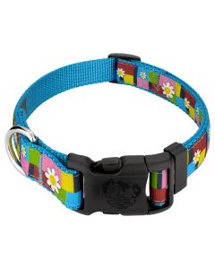 Deluxe Spring Daisies Ribbon on Ice Blue Dog Collar