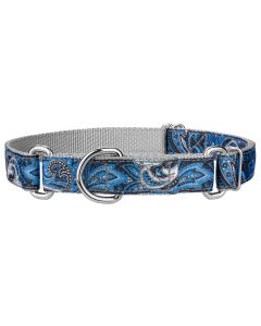 Blue Paisley Ribbon Martingale Dog Collar