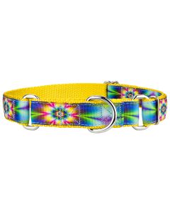 Tie Dye Flowers Ribbon Martingale Dog Collar