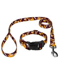 Deluxe Burgundy and Gold Camo Dog Collar and Leash Limited Edition
