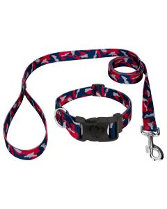 Deluxe Navy Blue and Red Camo Dog Collar and Leash Limited Edition