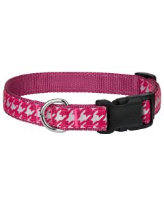 Deluxe Shock Pink Houndstooth on Rose Designer Ribbon Dog Collar