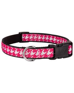 Deluxe Shock Pink Houndstooth on Black Ribbon Dog Collar