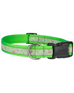 Deluxe Fresh Spring Floral Woven Ribbon on Hot Lime Green Dog Collar Limited Edition