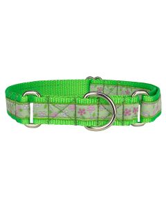 Fresh Spring Floral Woven Ribbon on Hot Lime Green Martingale Dog Collar Limited Edition