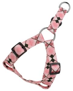 Pink and Brown Argyle Step-In Dog Harness