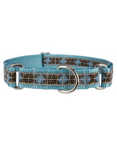 Blue & Brown Diamond Woven Ribbon on Ocean Blue Martingale Dog Collar Limited Edition