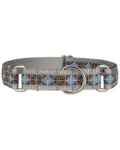 Blue & Brown Diamond Woven Ribbon on Silver Martingale Dog Collar Limited Edition