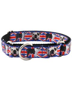 English Bulldog Union Jack Ribbon Martingale Dog Collar Limited Edition