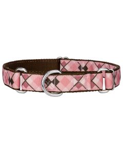 Pink and Brown Argyle Ribbon Martingale Dog Collar