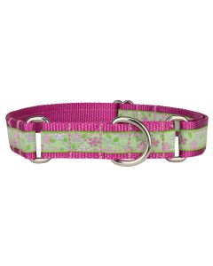 Fresh Spring Floral Woven Ribbon on Rose Martingale Dog Collar Limited Edition