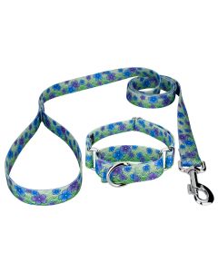 Blue April Blossoms Martingale Dog Collar and Leash