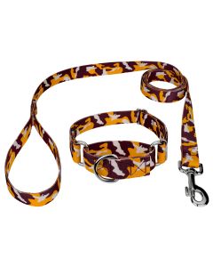 Burgundy and Gold Camo Martingale Dog Collar and Leash Limited Edition