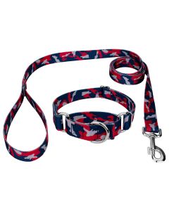 Navy Blue and Red Camo Martingale Dog Collar and Leash Limited Edition