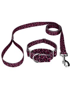 Pink Leopard Print Martingale Dog Collar and Leash