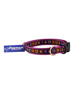 Collar Dog Ribbon Jacquard Blocks 3D Purple Premier Closeout