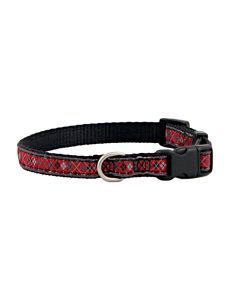 Red Argyle Jacquard Ribbon Dog Collar Closeout - Extra Small